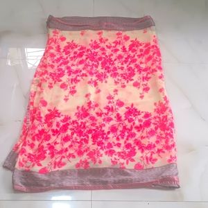 Saree in neon pink and cream colour